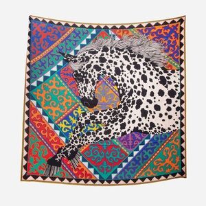 Hermes Multicolor Red/Green Cashmere and Silk Shawl 140cm